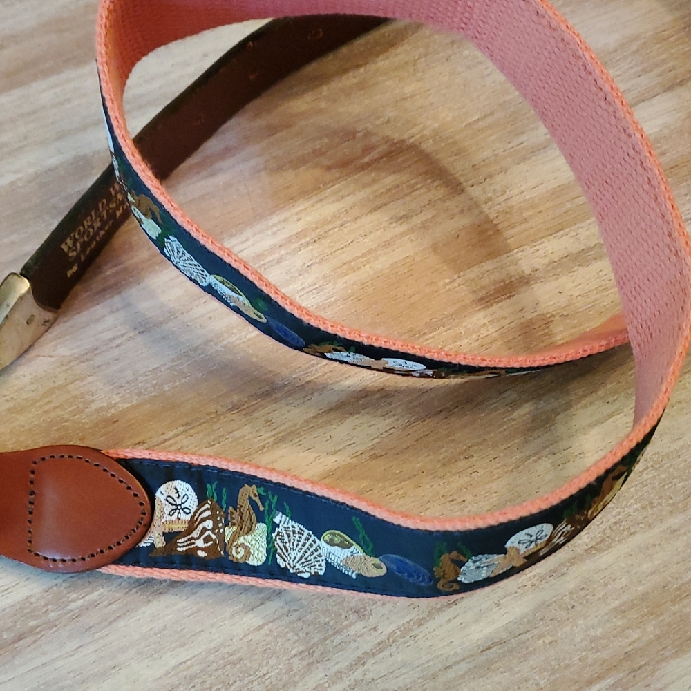 Seashell/Ocean Themed Canvas Belt With Leather Clasps